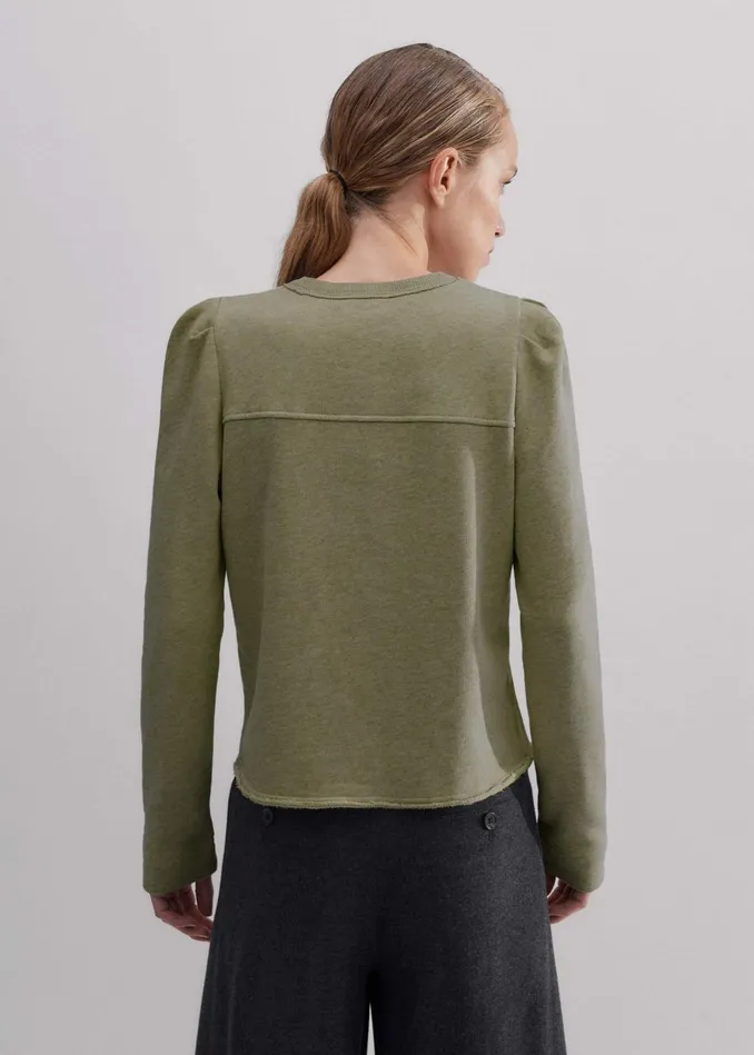 Women Rib Trim Feminine Sweatshirt Bright Olive MEEM