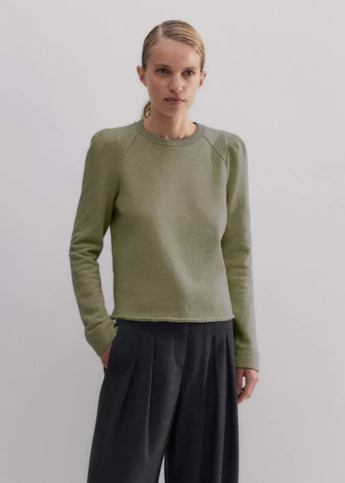 Women Rib Trim Feminine Sweatshirt Bright Olive MEEM