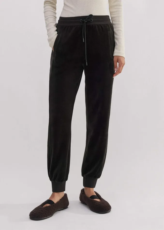 Women Rib Trim Velour Jogger Double Espresso MEEM