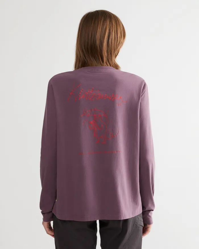Women Runa Rain Mouse Organic Cotton Long Sleeve Tee Black Plum Klttermusen TShirts
