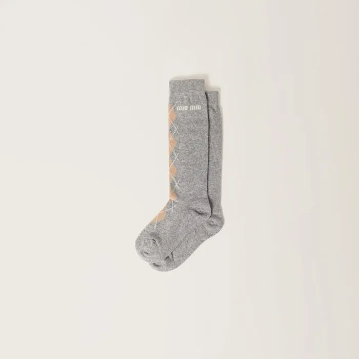 Women Scarves And Socks Miu Miu Wool And Cashmere Socks Slate Gray