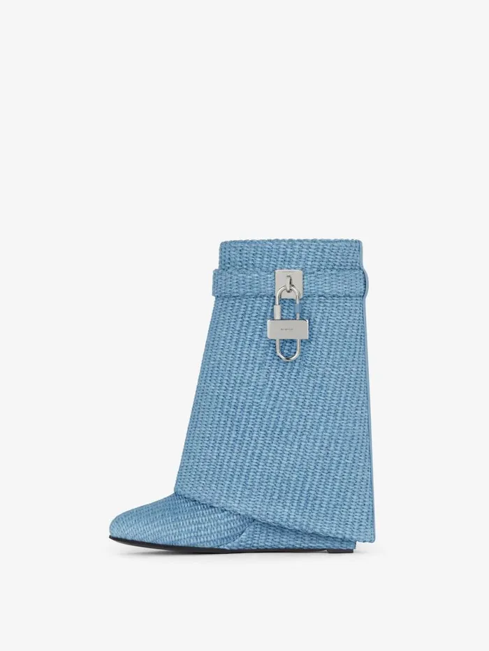 Women Shark Lock Givenchy Shark Lock Ankle Boots In Raffia Denim Blue Women Shark Lock Givenchy Shark Lock Ankle Boots In Raffia Denim Blue