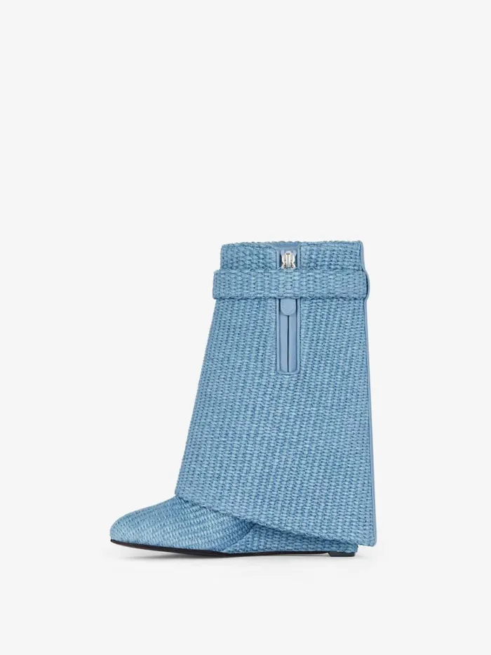 Women Shark Lock Givenchy Shark Lock Ankle Boots In Raffia Denim Blue Women Shark Lock Givenchy Shark Lock Ankle Boots In Raffia Denim Blue