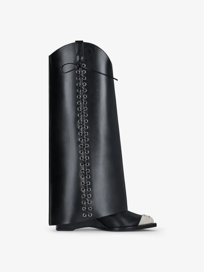 Women Shark Lock Givenchy Shark Lock Cowboy Boots In Corset Style Leather Black