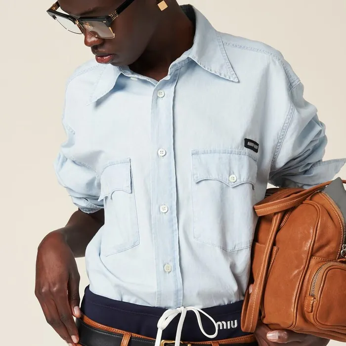 Women Shirts And Tops Miu Miu Chambray Shirt Light Blue Women Shirts And Tops Miu Miu Chambray Shirt Light Blue