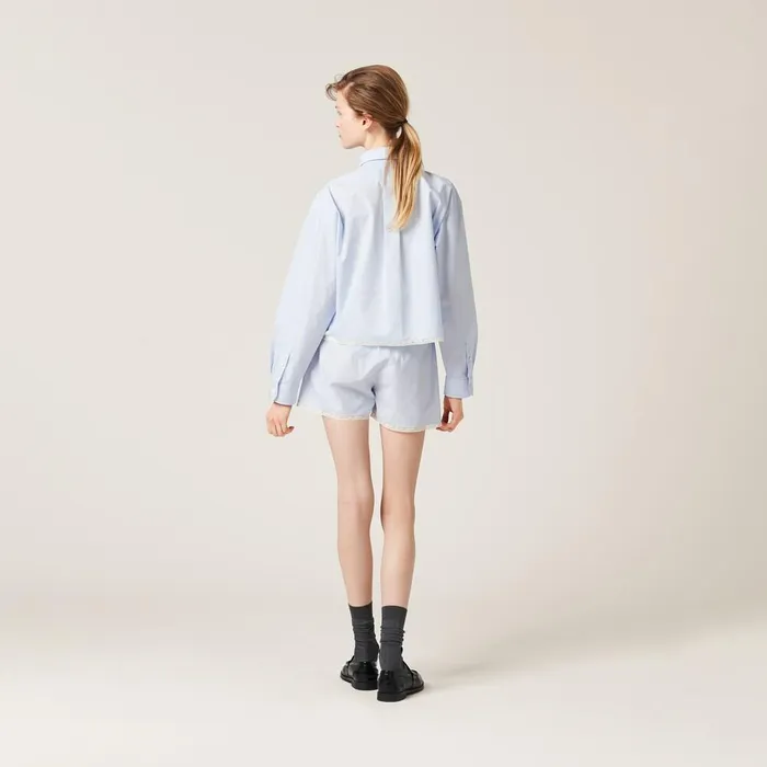 Women Shirts And Tops Miu Miu Poplin Shirt Whitelight Blue Women Shirts And Tops Miu Miu Poplin Shirt Whitelight Blue