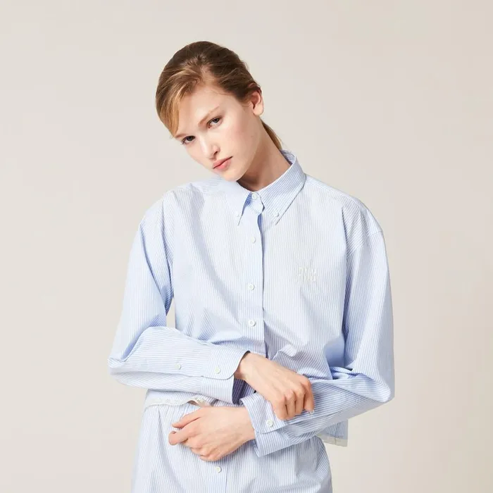 Women Shirts And Tops Miu Miu Poplin Shirt Whitelight Blue Women Shirts And Tops Miu Miu Poplin Shirt Whitelight Blue