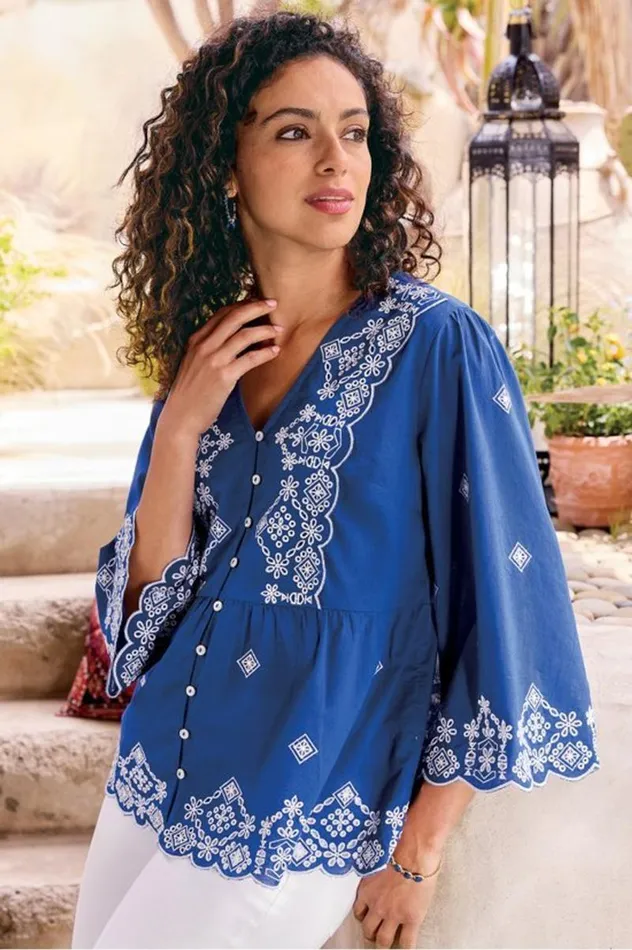 Women Shona Embroidered Top Sodalite Blue Soft Surroundings Tops Women Shona Embroidered Top Sodalite Blue Soft Surroundings Tops
