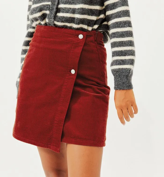 Women Short Corduroy Skirt 8211 Orange Cuit Fonce Promod Skirts