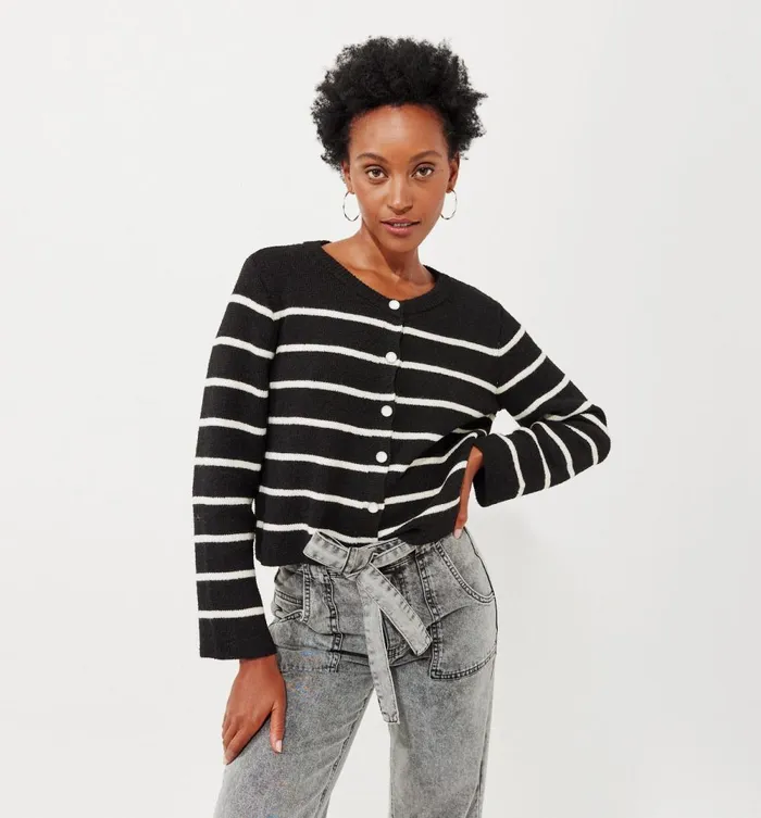 Women Short Striped Cardigan 8211 Ecru Stripes Promod Jumpers And Cardigans