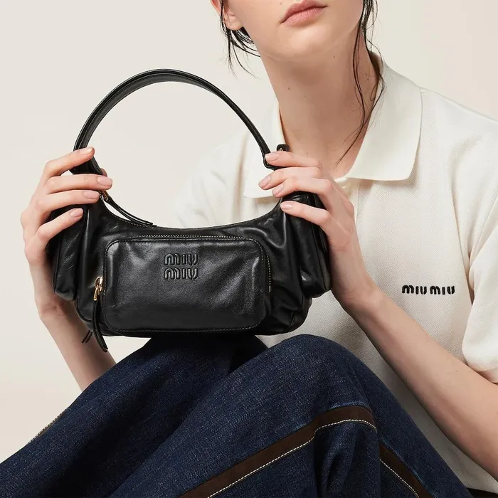 Women Shoulder Bags Miu Miu Nappa Leather Pocket Bag Black Women Shoulder Bags Miu Miu Nappa Leather Pocket Bag Black