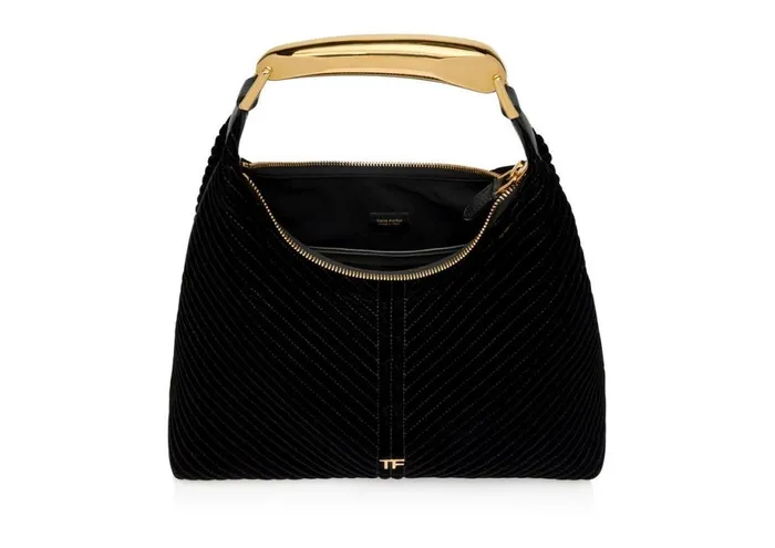 Women Shoulder Bags Tom Ford Quilted Velvet Bianca Small Hobo Black Women Shoulder Bags Tom Ford Quilted Velvet Bianca Small Hobo Black