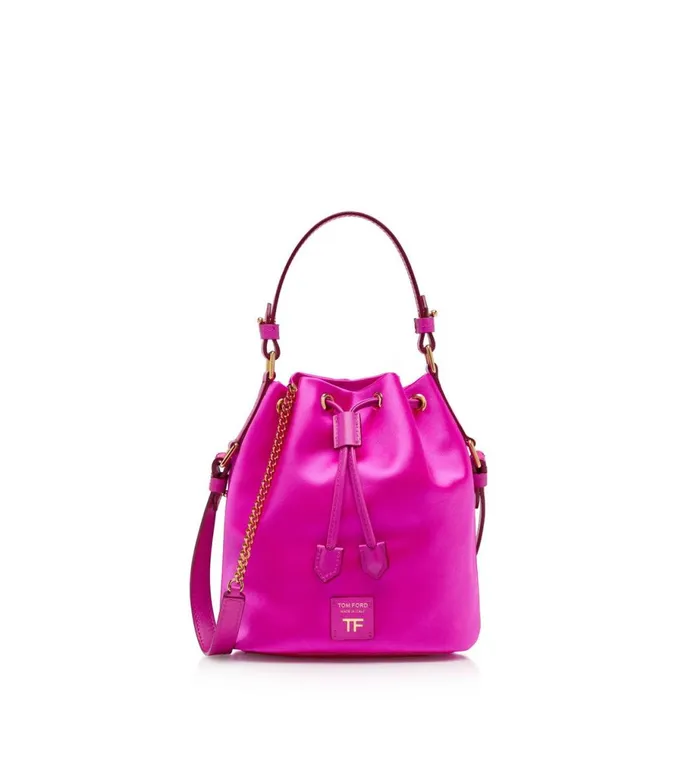 Women Shoulder Bags Tom Ford Satin Disco Small Bucket On Chain Hot Pink