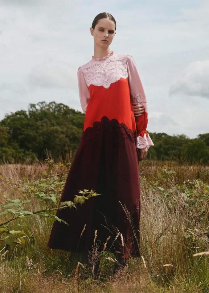 Women Silk Color Block Lace Maxi Dress Belt Smoke Pinkbitter Orangerum Raisin MEEM
