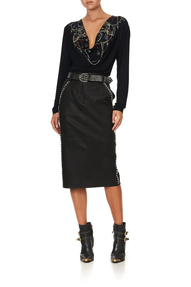Women Skirts Camilla Belted Leather Skirt Leather