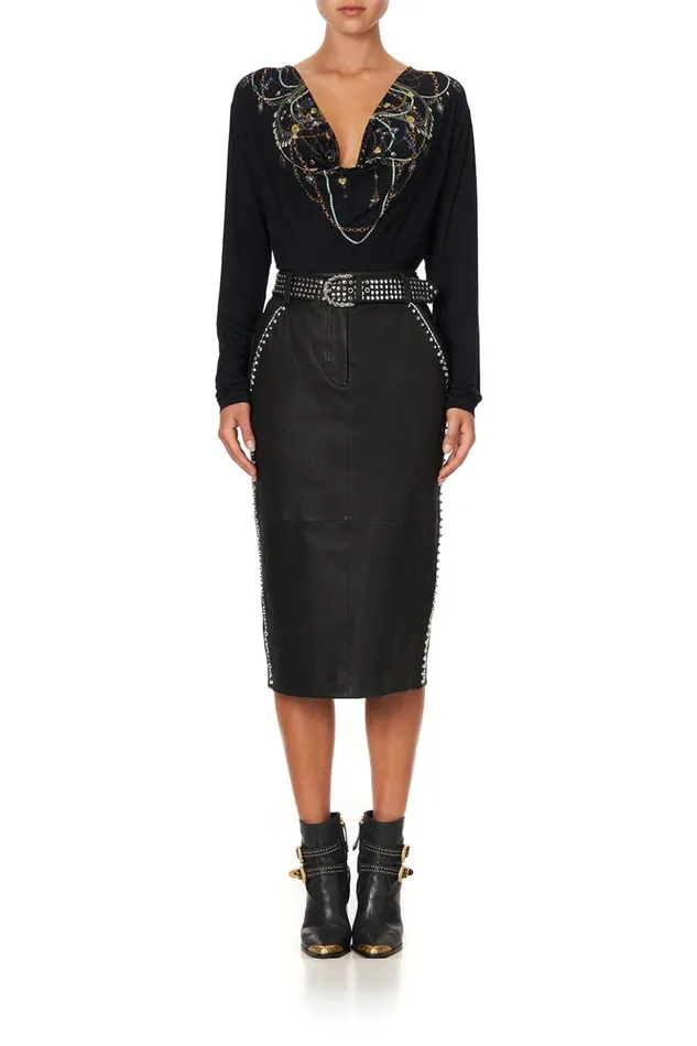 Women Skirts Camilla Belted Leather Skirt Leather
