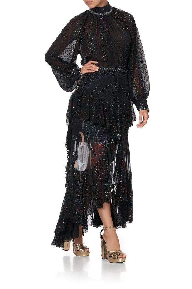 Women Skirts Camilla Maxi Skirt With Double Frill Midnight Moon House