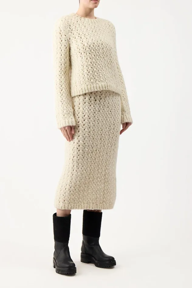 Women Skirts Gabriela Hearst Collin Knit Skirt In Ivory Welfat Cashmere