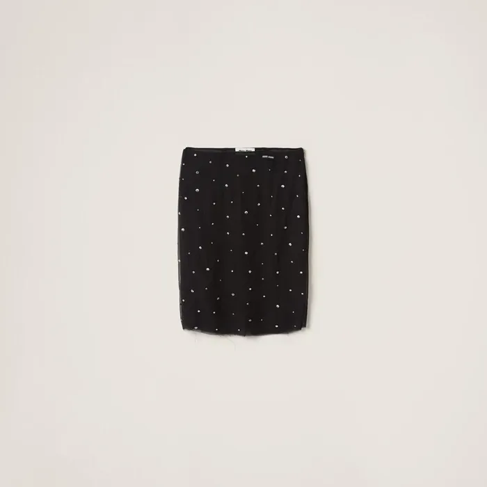 Women Skirts Miu Miu Embroidered Chiffon Skirt Black