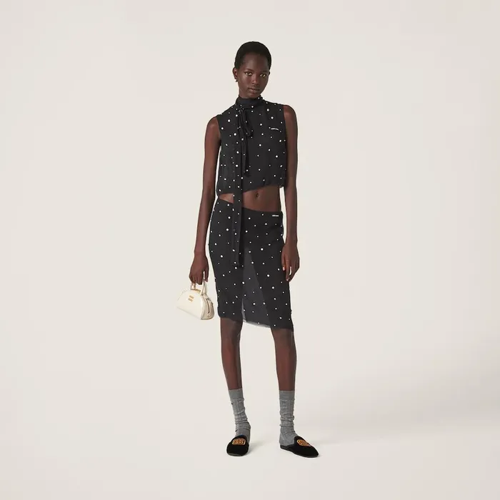 Women Skirts Miu Miu Embroidered Chiffon Skirt Black Women Skirts Miu Miu Embroidered Chiffon Skirt Black