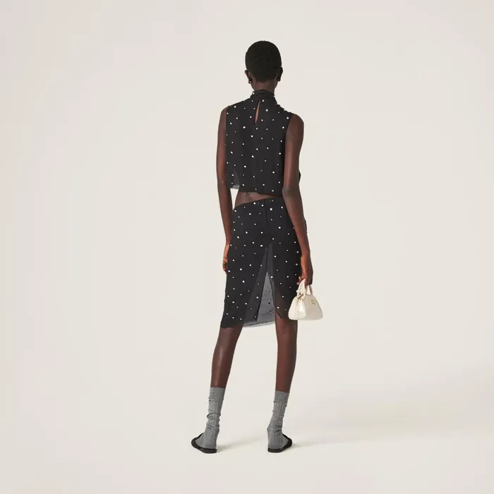 Women Skirts Miu Miu Embroidered Chiffon Skirt Black Women Skirts Miu Miu Embroidered Chiffon Skirt Black