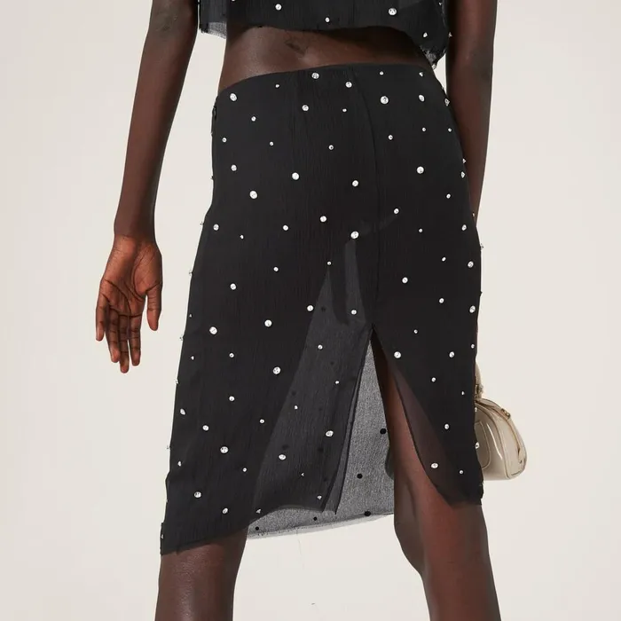 Women Skirts Miu Miu Embroidered Chiffon Skirt Black Women Skirts Miu Miu Embroidered Chiffon Skirt Black