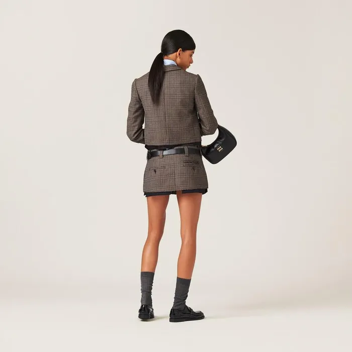 Women Skirts Miu Miu Prince Of Wales Check Miniskirt Bark Brown Women Skirts Miu Miu Prince Of Wales Check Miniskirt Bark Brown
