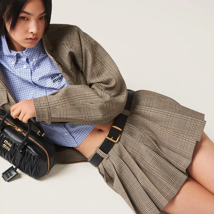 Women Skirts Miu Miu Prince Of Wales Check Skirt Tobacco Women Skirts Miu Miu Prince Of Wales Check Skirt Tobacco