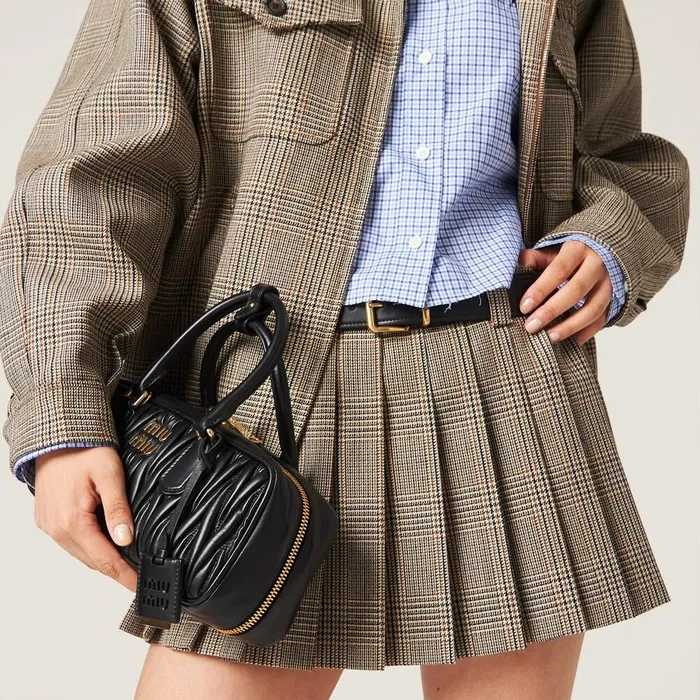 Women Skirts Miu Miu Prince Of Wales Check Skirt Tobacco Women Skirts Miu Miu Prince Of Wales Check Skirt Tobacco