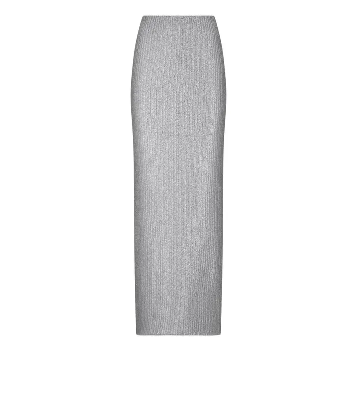 Women Skirts Tom Ford Metallic Wool Floor Length Skirt Silver