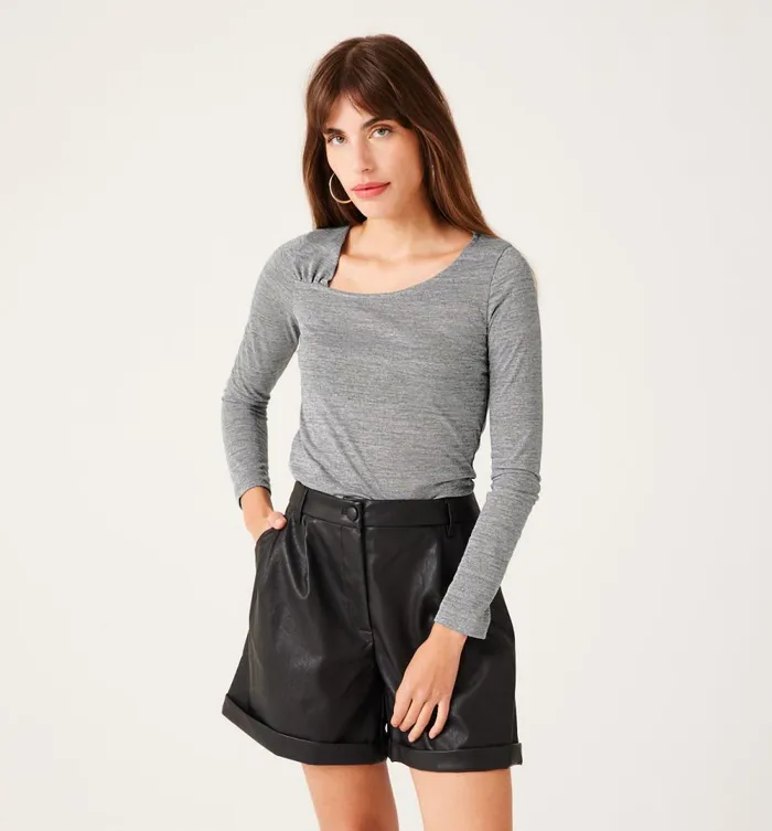 Women Slanted Neckline Top 8211 Light Grey Promod Tops