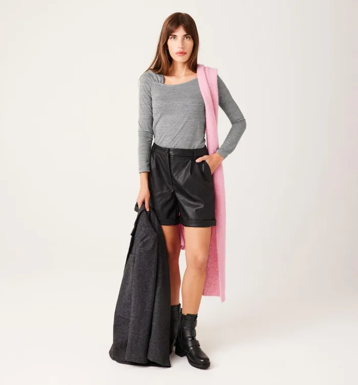 Women Slanted Neckline Top 8211 Light Grey Promod Tops Women Slanted Neckline Top 8211 Light Grey Promod Tops