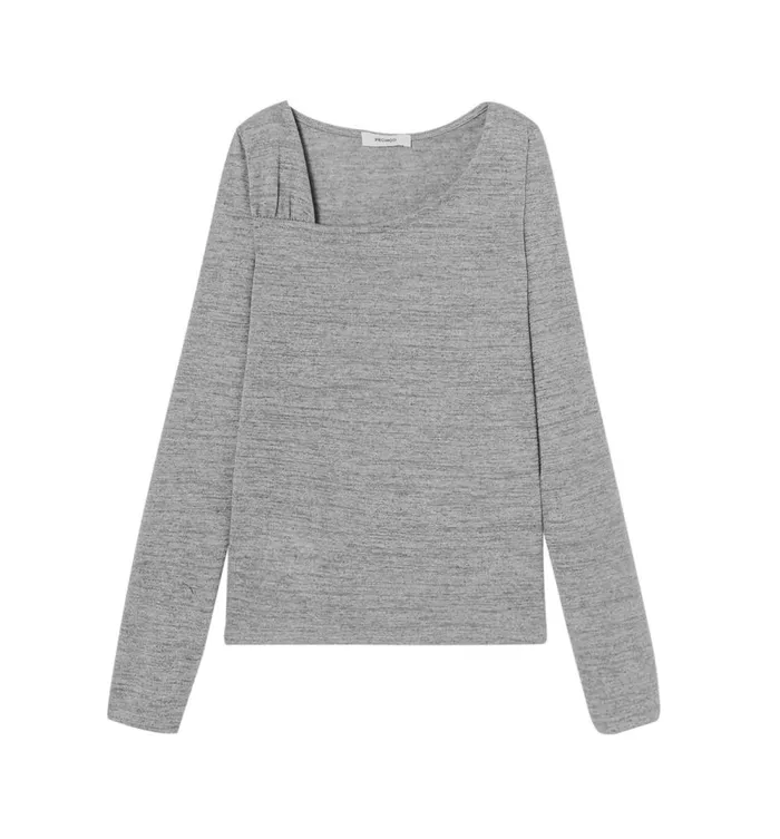 Women Slanted Neckline Top 8211 Light Grey Promod Tops Women Slanted Neckline Top 8211 Light Grey Promod Tops