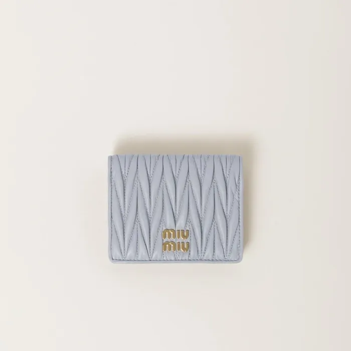 Women Small Wallets Miu Miu Small Matelass Nappa Leather Wallet Pearl Gray