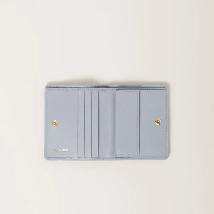 Women Small Wallets Miu Miu Small Matelass Nappa Leather Wallet Pearl Gray Women Small Wallets Miu Miu Small Matelass Nappa Leather Wallet Pearl Gray