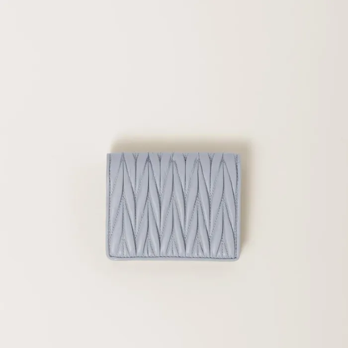 Women Small Wallets Miu Miu Small Matelass Nappa Leather Wallet Pearl Gray Women Small Wallets Miu Miu Small Matelass Nappa Leather Wallet Pearl Gray
