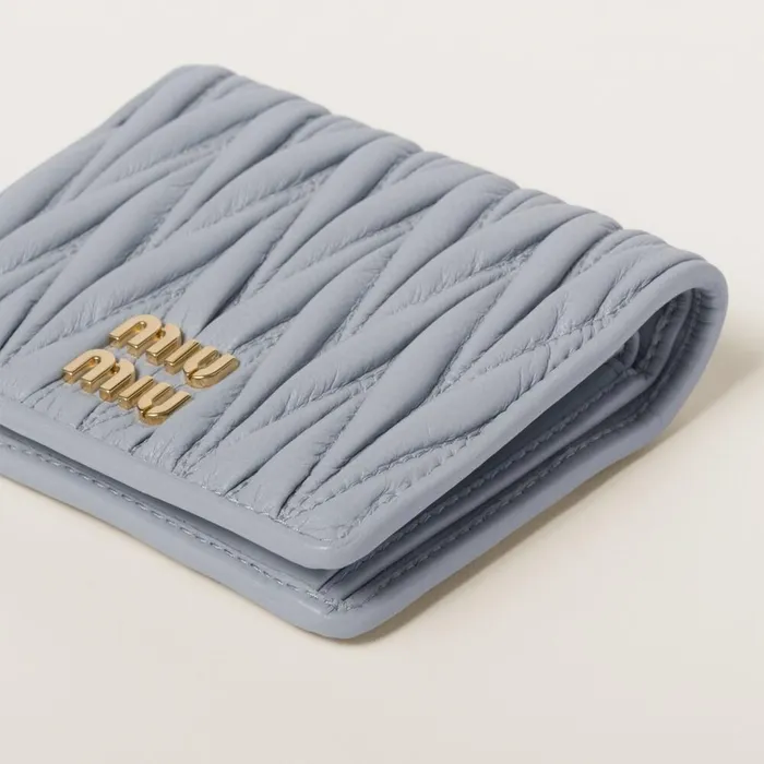 Women Small Wallets Miu Miu Small Matelass Nappa Leather Wallet Pearl Gray Women Small Wallets Miu Miu Small Matelass Nappa Leather Wallet Pearl Gray