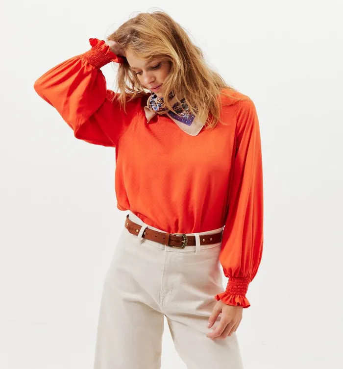Women Smocked Blouse 8211 Brick Red Promod Shirts And Tunics