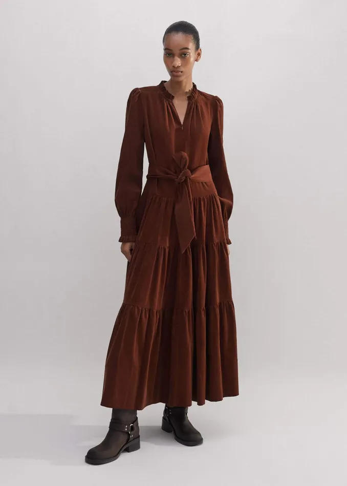 Women Soft Cord Maxi Dress Belt Conker MEEM
