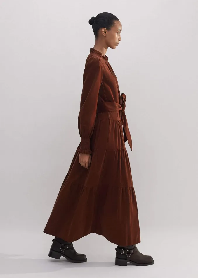 Women Soft Cord Maxi Dress Belt Conker MEEM