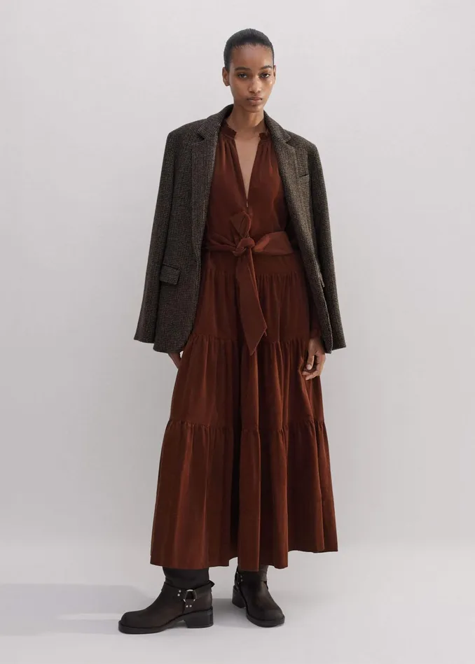 Women Soft Cord Maxi Dress Belt Conker MEEM