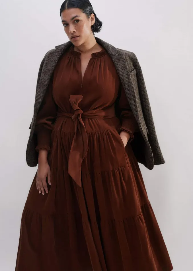 Women Soft Cord Maxi Dress Belt Conker MEEM