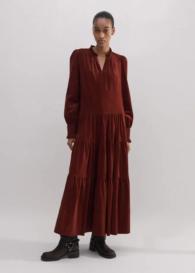 Women Soft Cord Maxi Dress Belt Conker MEEM