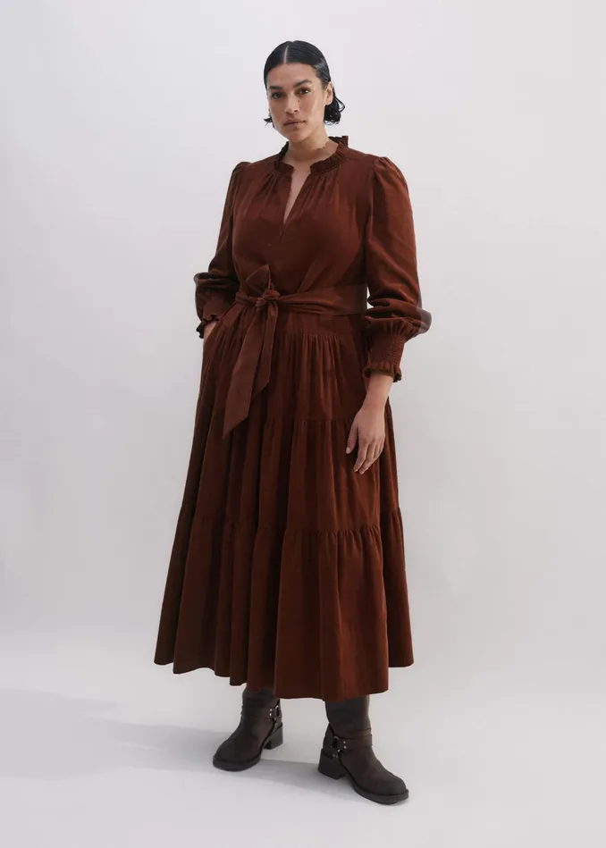 Women Soft Cord Maxi Dress Belt Conker MEEM