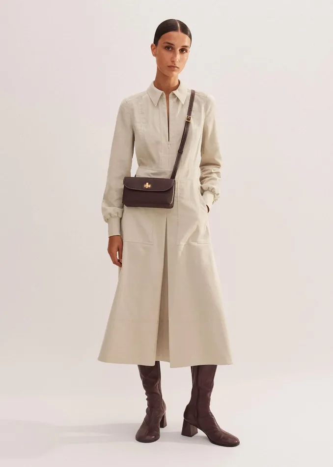 Women Soft Cord Midi Dress Belt Winter White MEEM