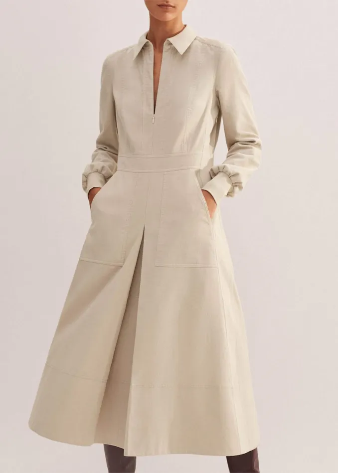 Women Soft Cord Midi Dress Belt Winter White MEEM
