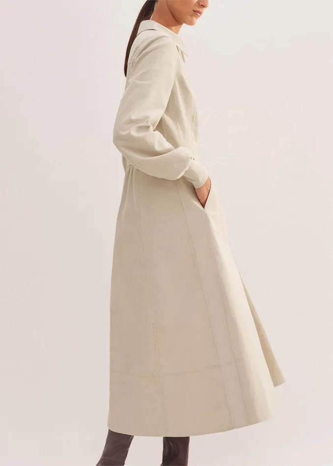Women Soft Cord Midi Dress Belt Winter White MEEM