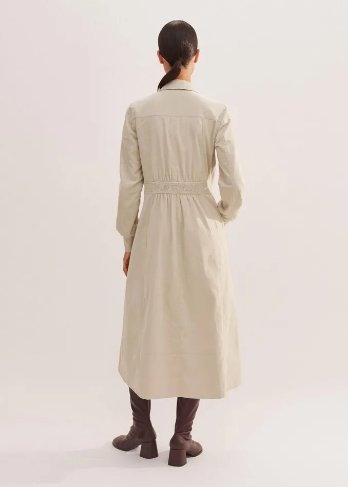 Women Soft Cord Midi Dress Belt Winter White MEEM