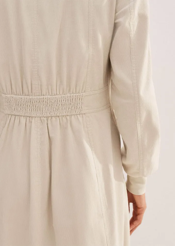 Women Soft Cord Midi Dress Belt Winter White MEEM