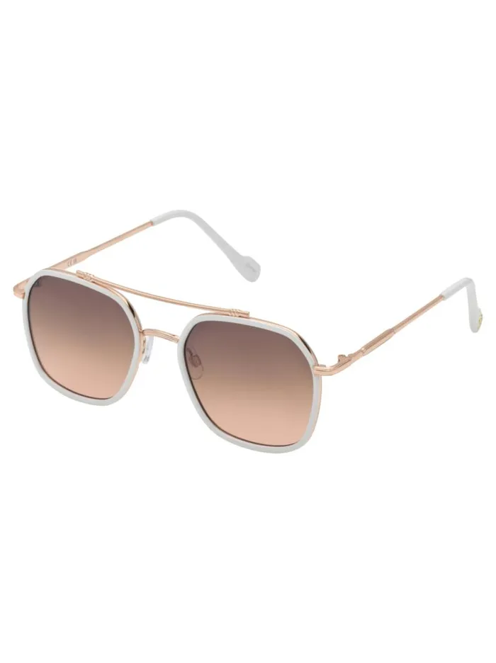 Women Square Metal Aviator Pilot Sunglasses In Rose Gold and White Jessica Simpson Sunglasses